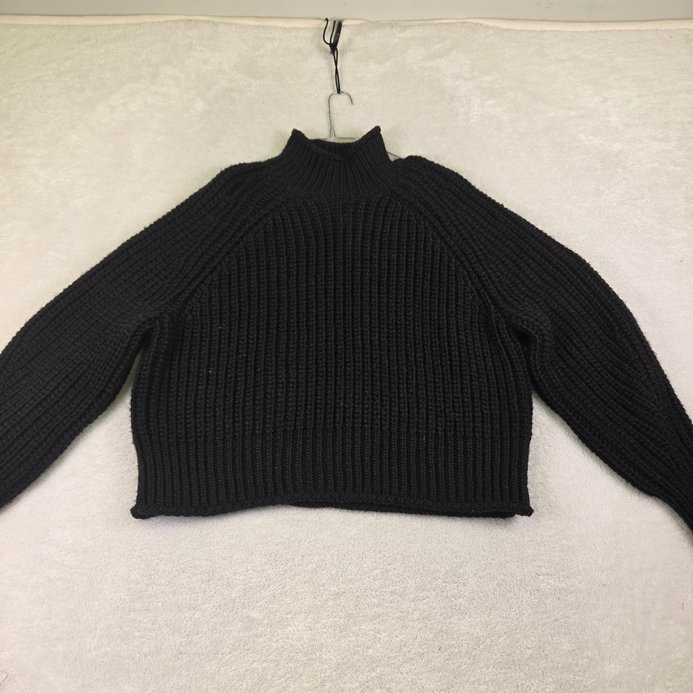 HM Black Chunky Ribbed Mock Neck Sweater XL Raglan Sleeve Knit